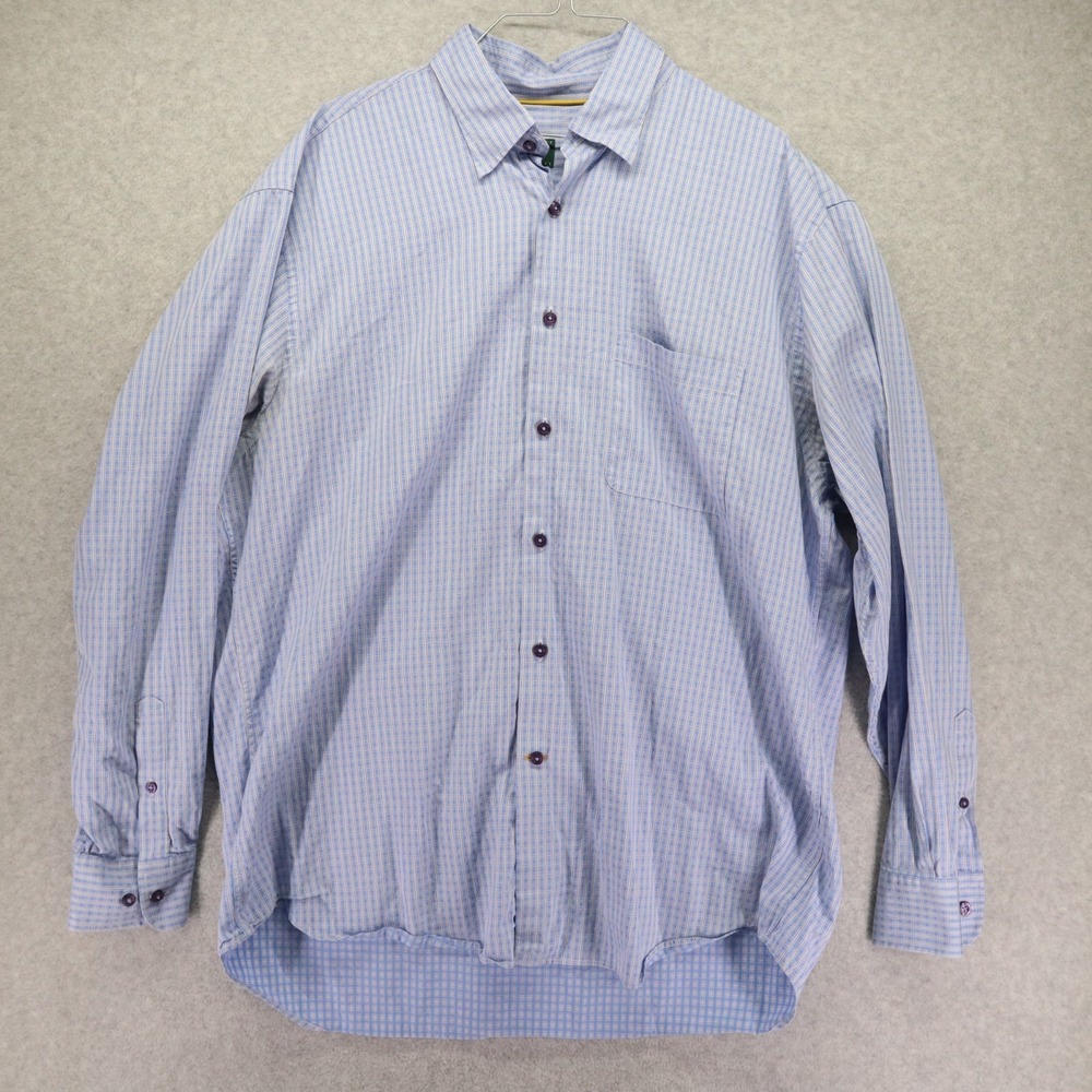 Robert Talbott Shirt Mens XL Casual Pocket Button Up Blue Plaid Long Sleeve